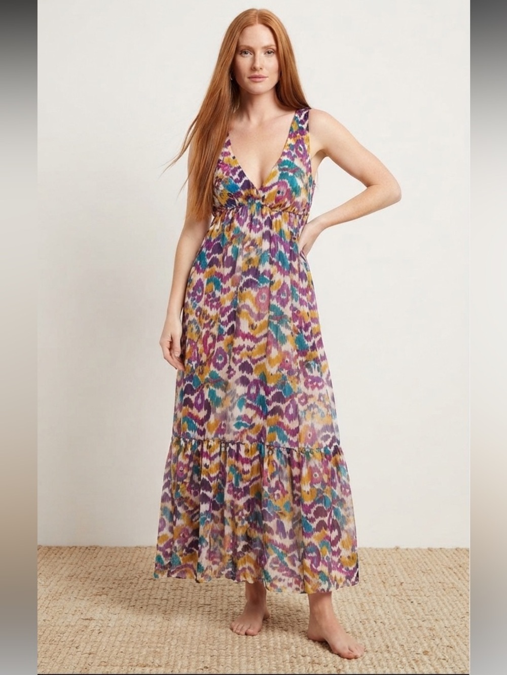 Profile by Gottex Multicolor Echo Ikat Maxi Swim Cover Up Dress